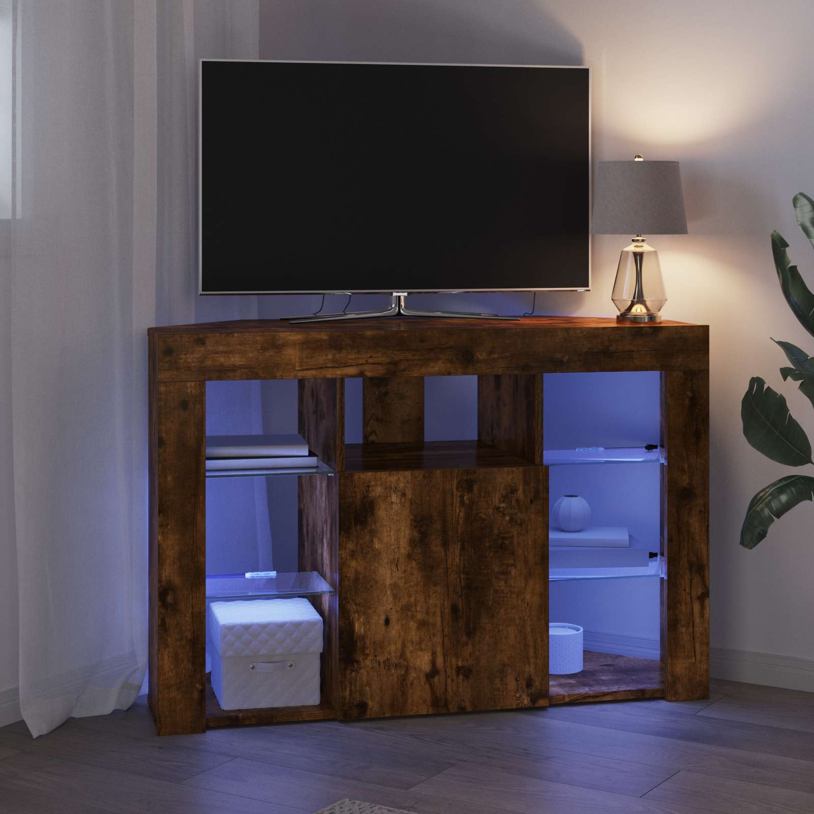 vidaXL Kątowa szafka LED pod telewizor 100x40x68cm Dąb wędzony
