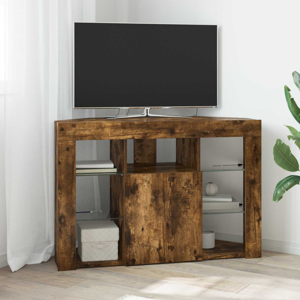 vidaXL Kątowa szafka LED pod telewizor 100x40x68cm Dąb wędzony