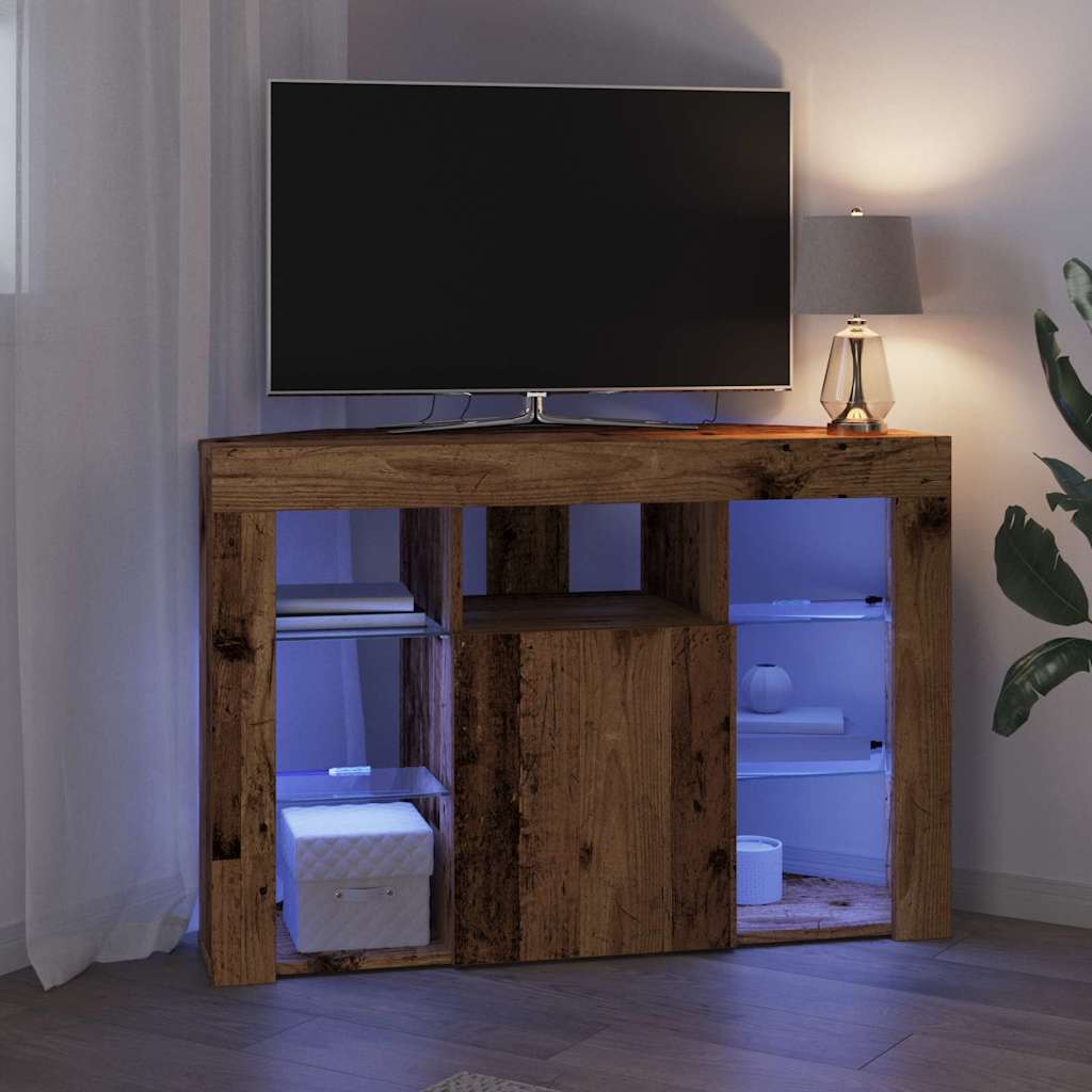 vidaXL Kątowa szafka LED pod telewizor 100x40x68cm Stare drewno