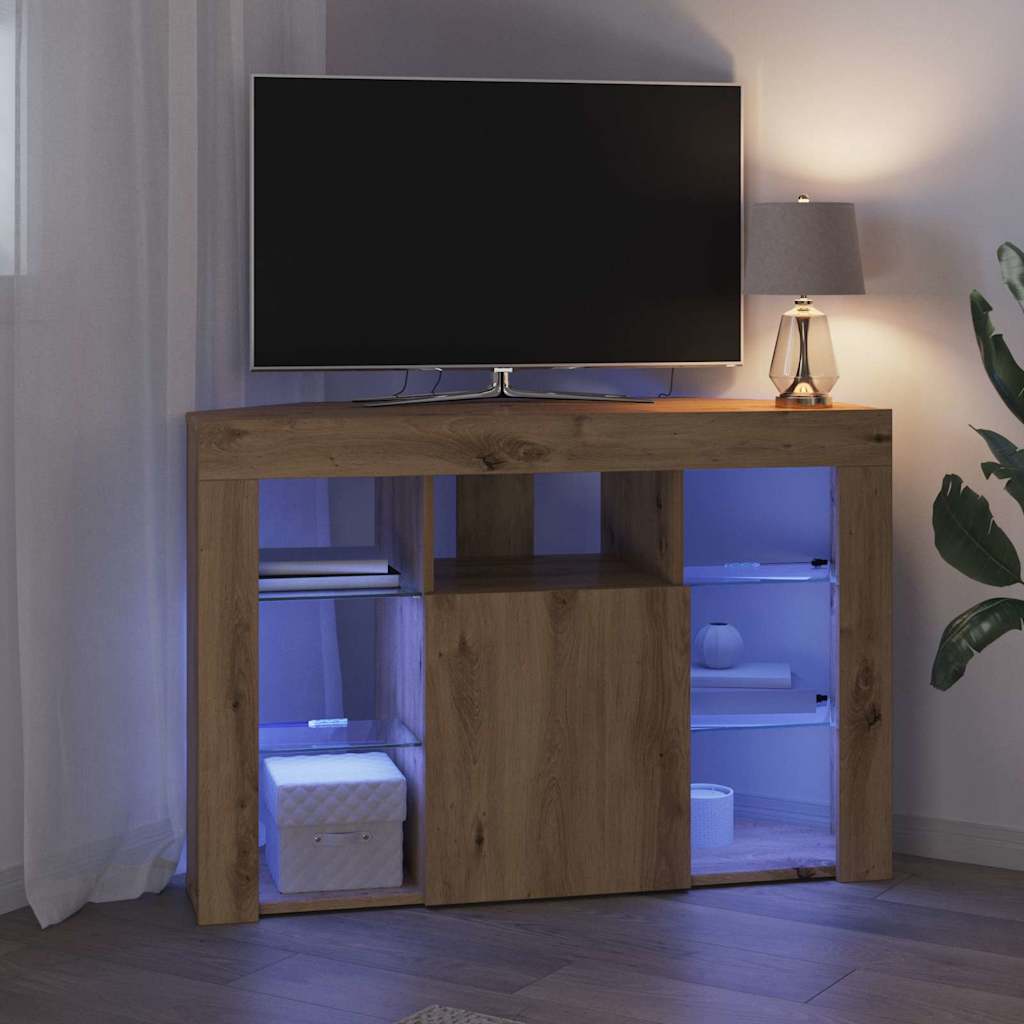 vidaXL Kątowa szafka LED pod telewizor 100x40x68cm Dąb rzemieślniczy