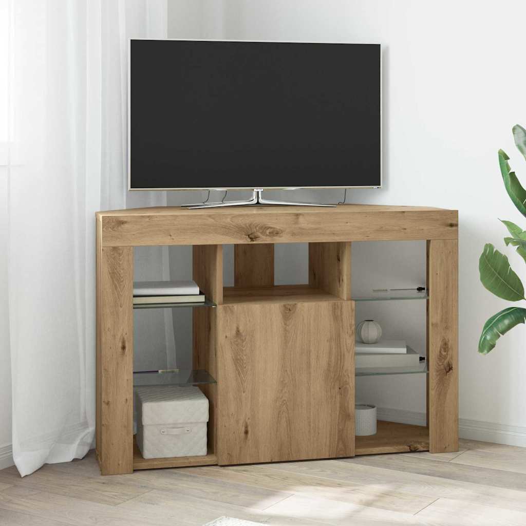 vidaXL Kątowa szafka LED pod telewizor 100x40x68cm Dąb rzemieślniczy