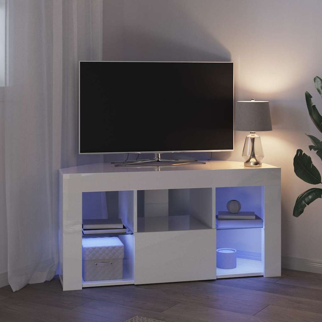 vidaXL Kątowa szafka LED pod telewizor Błyszcząca biel