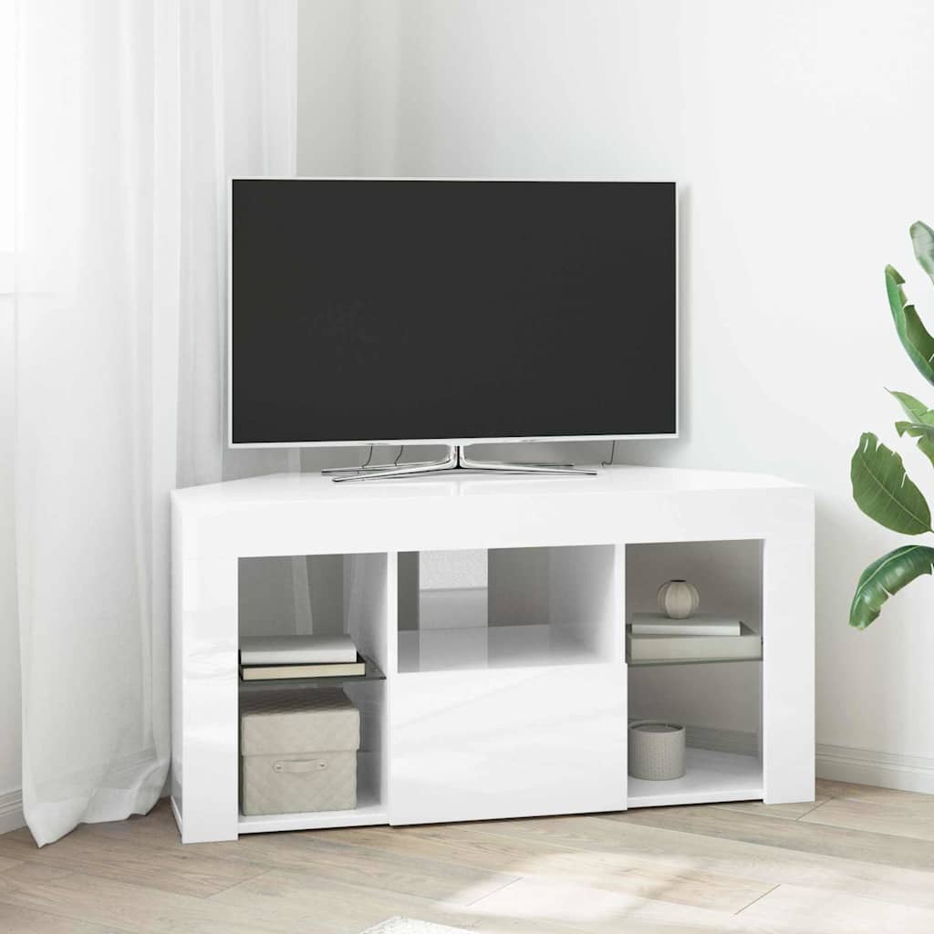 vidaXL Kątowa szafka LED pod telewizor Błyszcząca biel