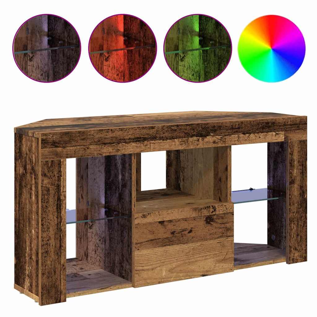vidaXL Kątowa szafka LED pod telewizor 100 x 40 x 50 cm Stare drewno