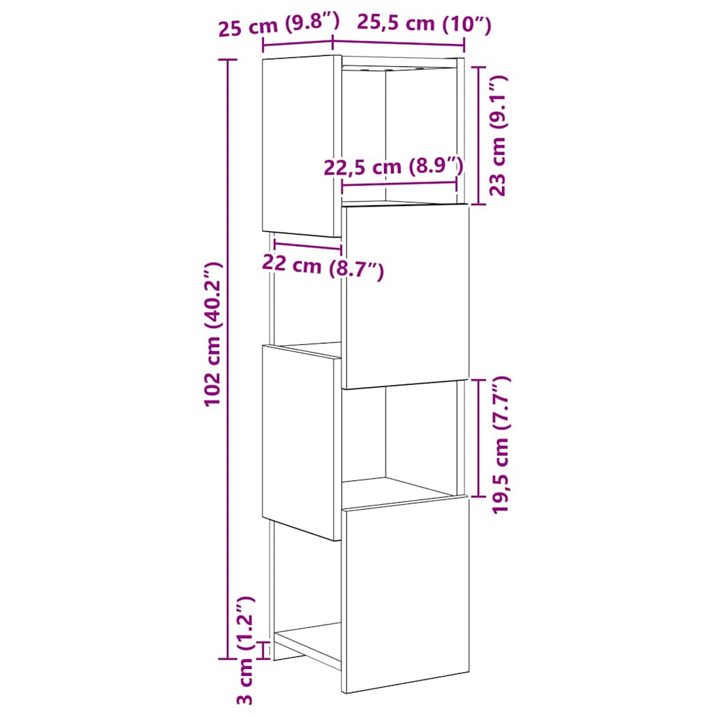 vidaXL Szafka narożna Dąb Sonoma 25,5x25x102cm Materiał drewnopochodny