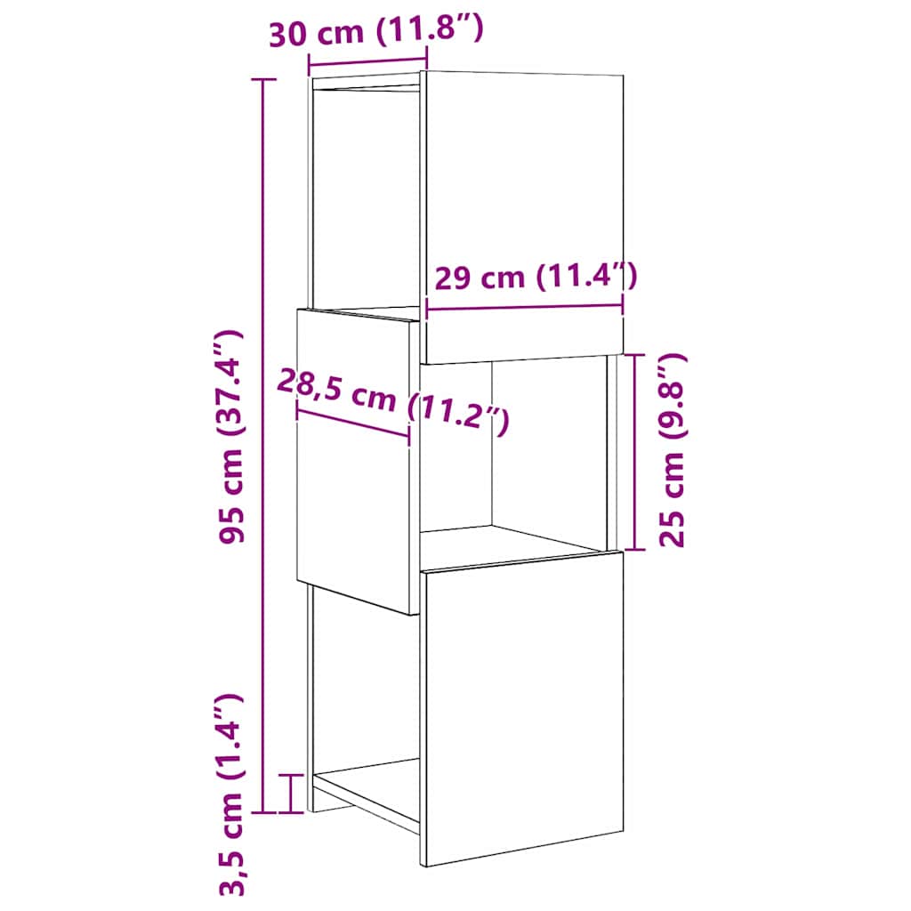 vidaXL Szafka narożna Czarny Dąb 30,5x30x95cm Materiał drewnopochodny