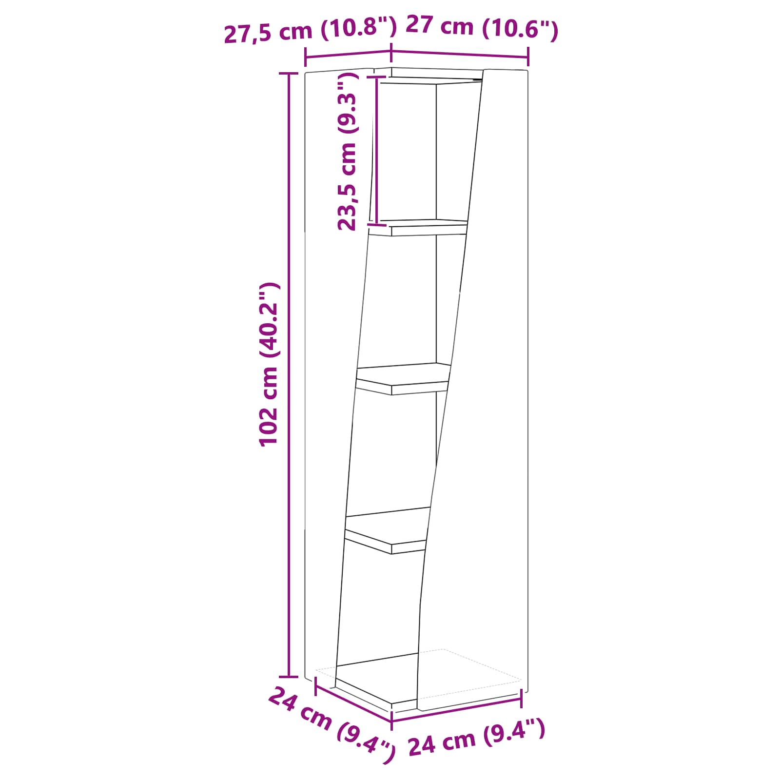 vidaXL Szafka narożna 27,5x27x102cm Drewno inżynieryjne