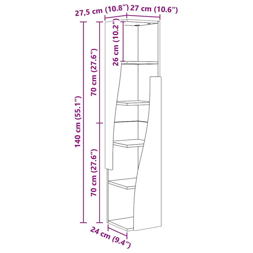 vidaXL Szafka narożna 27,5x27x140cm Materiał drewnopochodny