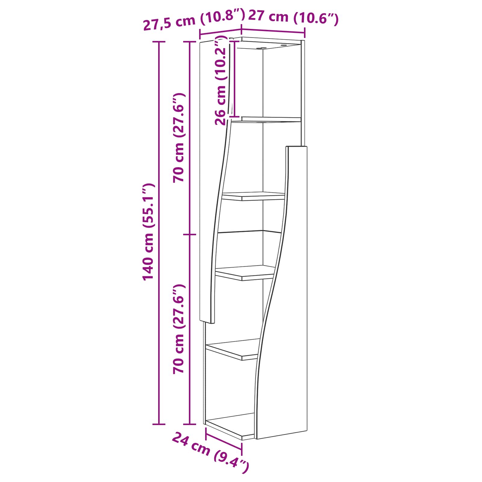 vidaXL Szafka narożna 27,5x27x140cm Drewno inżynieryjne