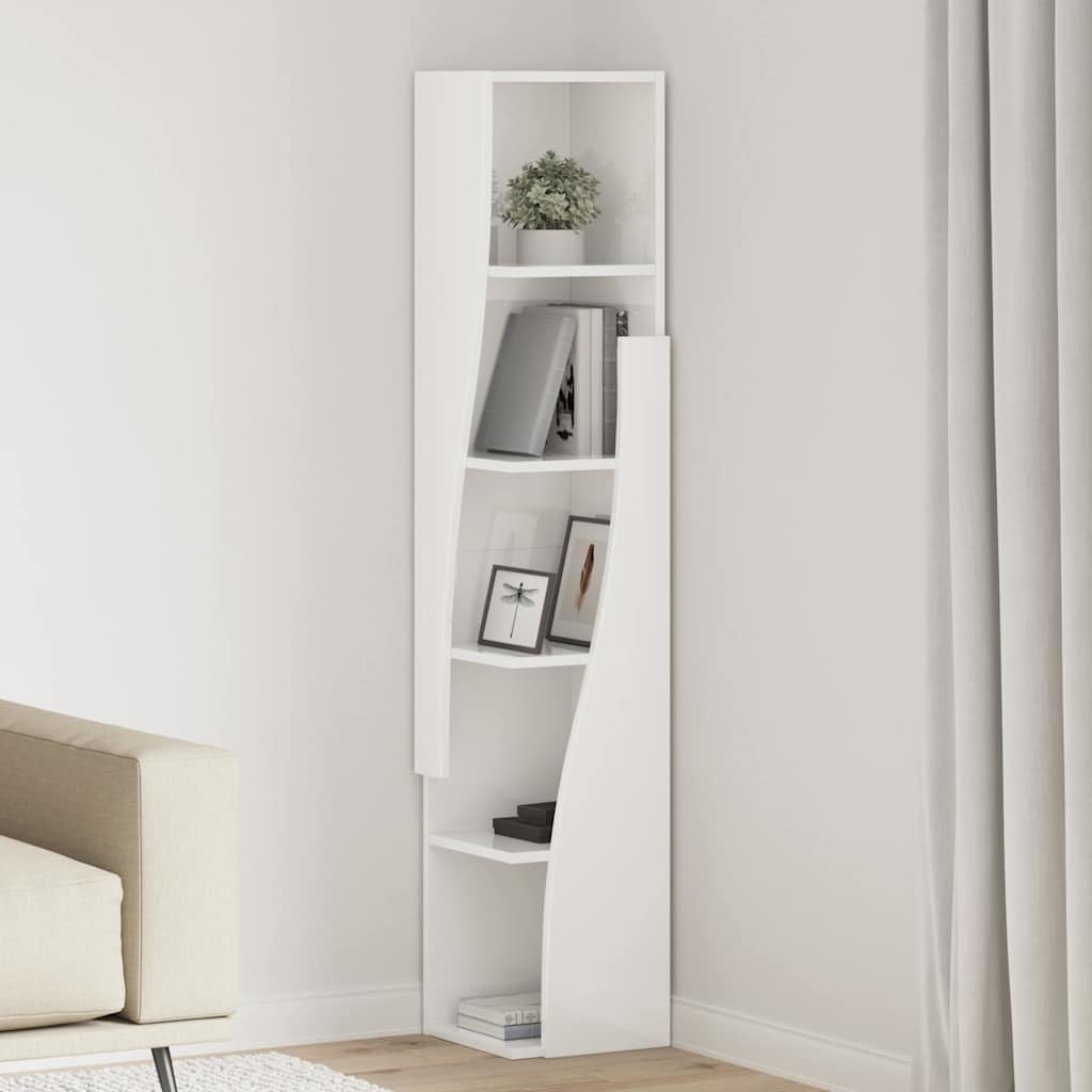 vidaXL Szafka narożna Wysoki połysk biały 27,5x27x140cm