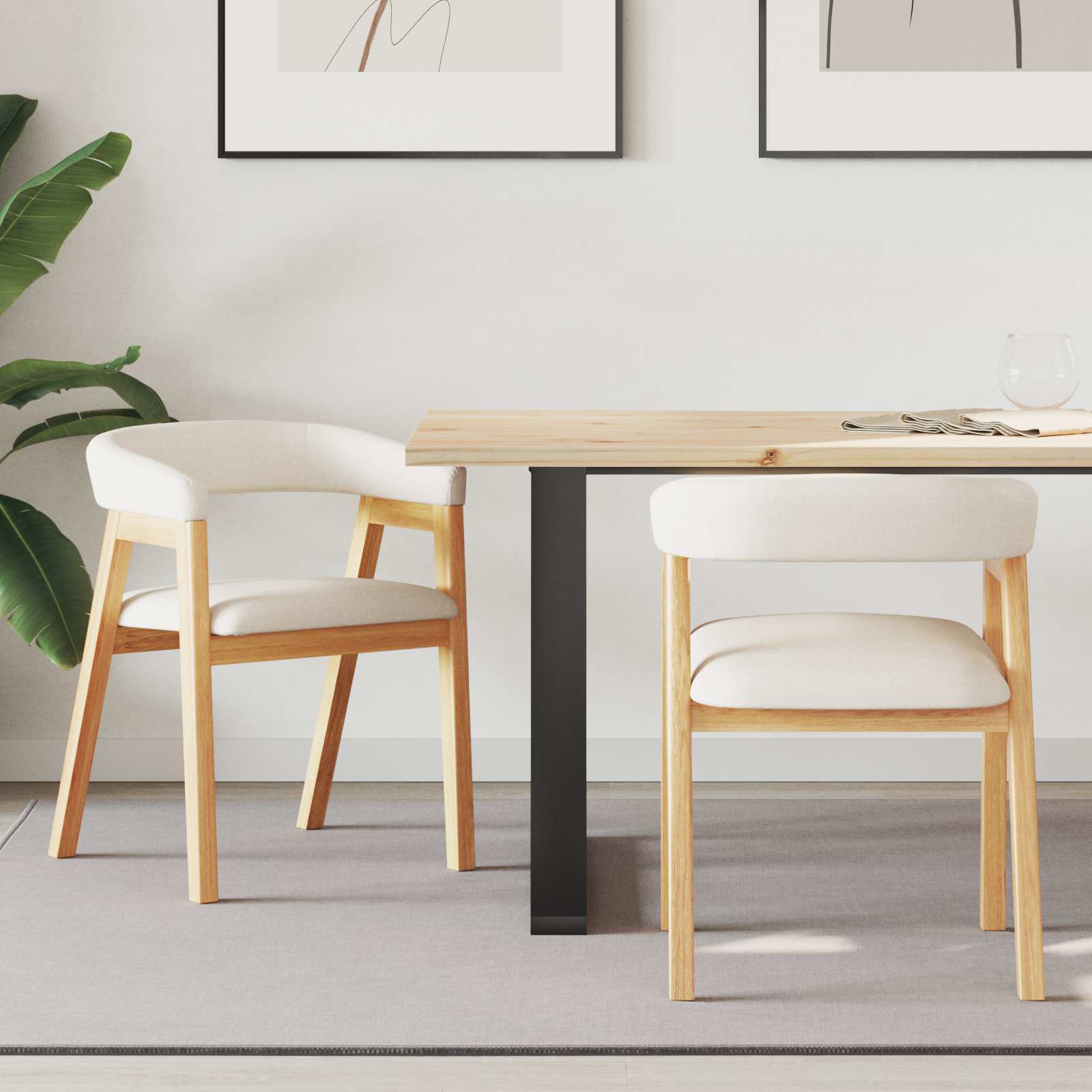 vidaXL Krzesła jadalne 2 pcs Naturalny 54 x 57 x 73 cm Drewno Gumowe