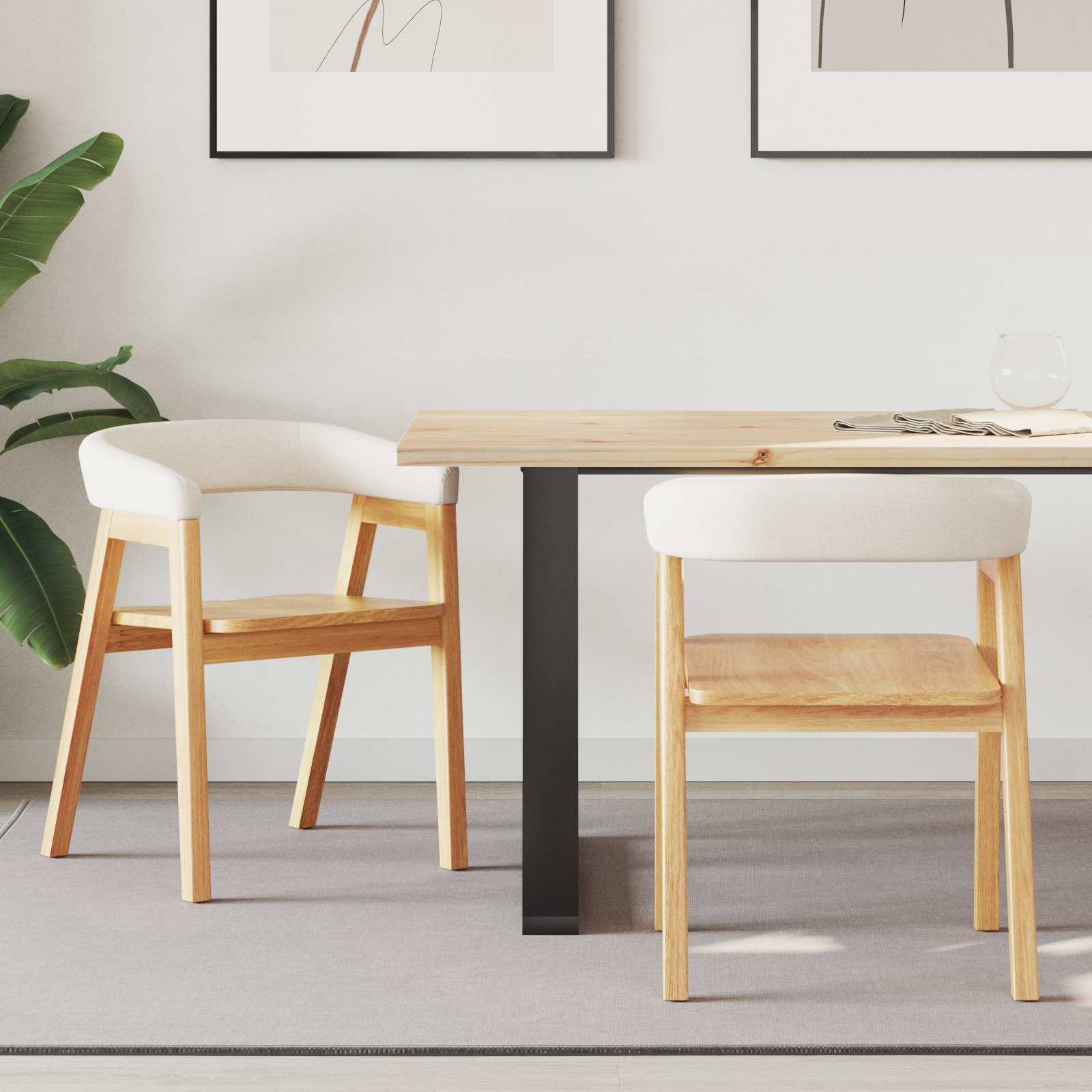 vidaXL Krzesła jadalne 2 pcs Naturalny 54 x 57 x 73 cm Drewno Gumowe