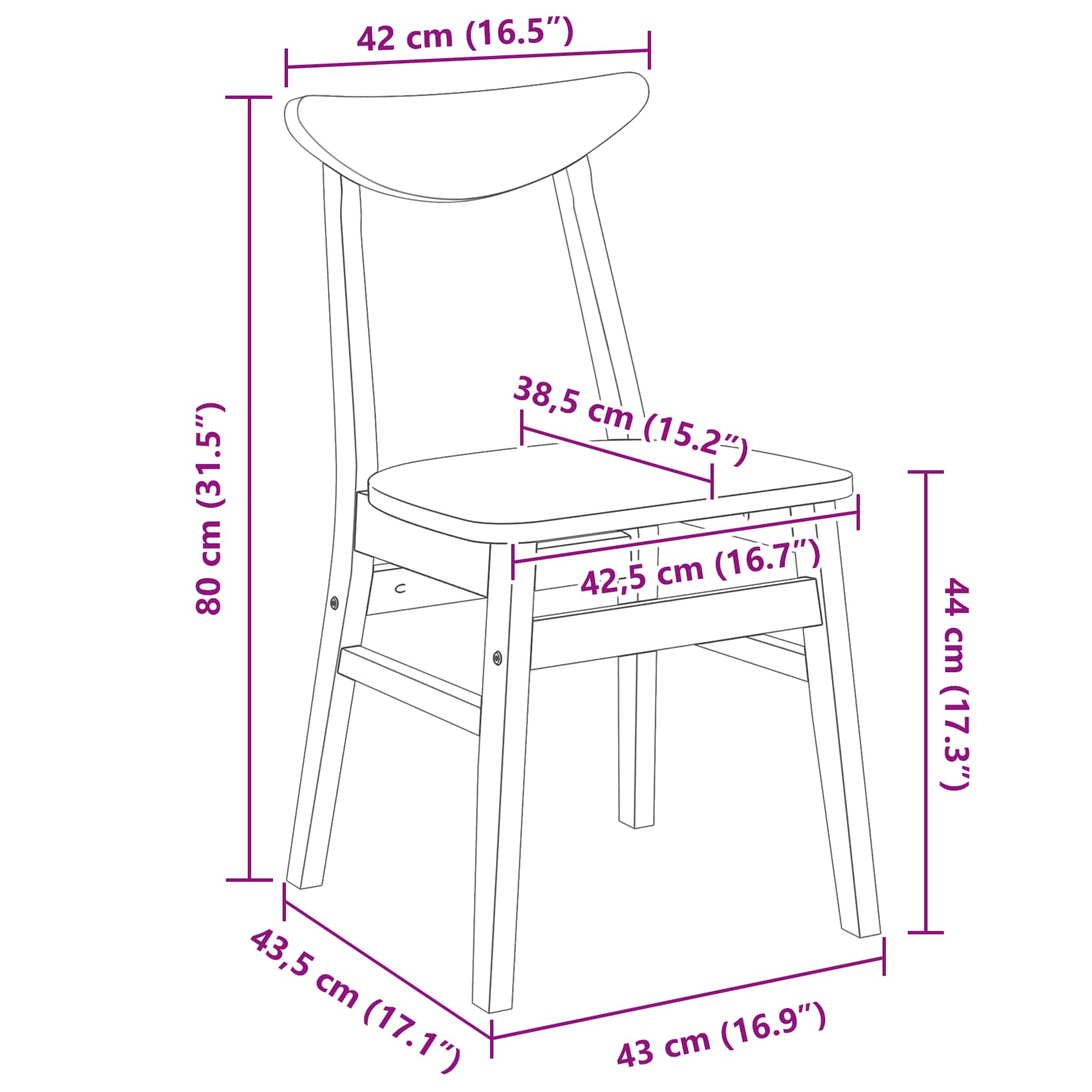 vidaXL Krzesła jadalne 2 pcs Biały 42 x 47.5 x 81 cm Drewno Gumowe