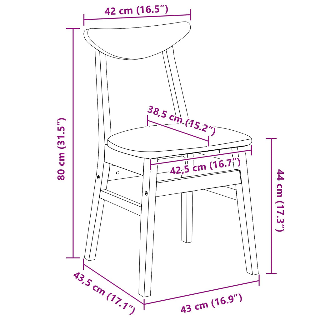 vidaXL Krzesła jadalne 2 pcs Naturalny 42 x 47.5 x 81 cm Drewno Gumowe