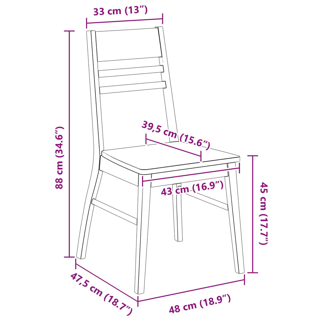 vidaXL Krzesła jadalne 2 pcs Naturalny 43 x 54 x 89 cm Drewno Gumowe