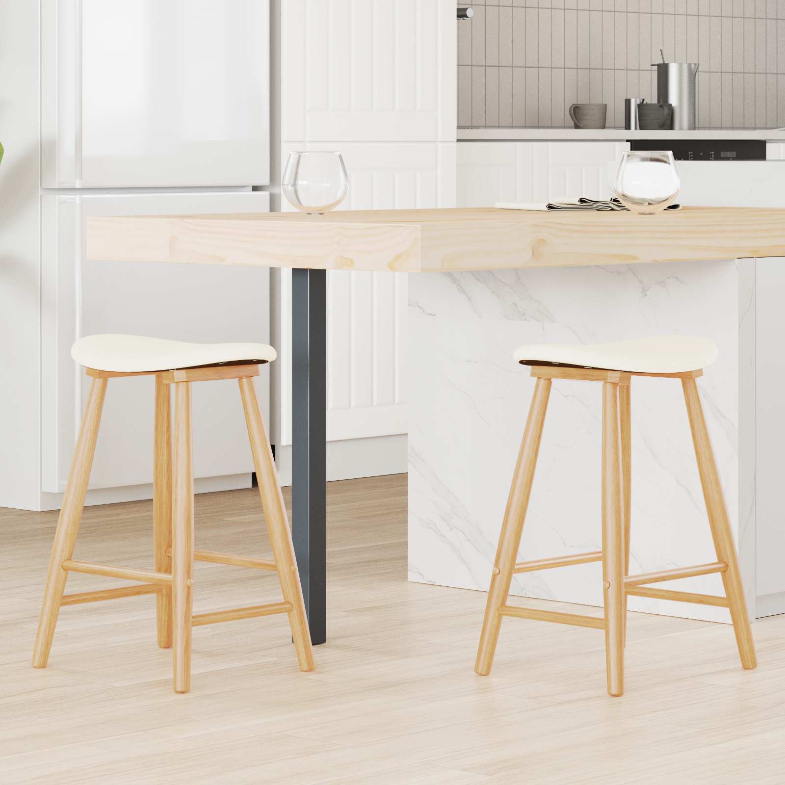 vidaXL Krzesła jadalne 2 pcs Naturalny 46 x 37 x 63 cm Drewno Gumowe