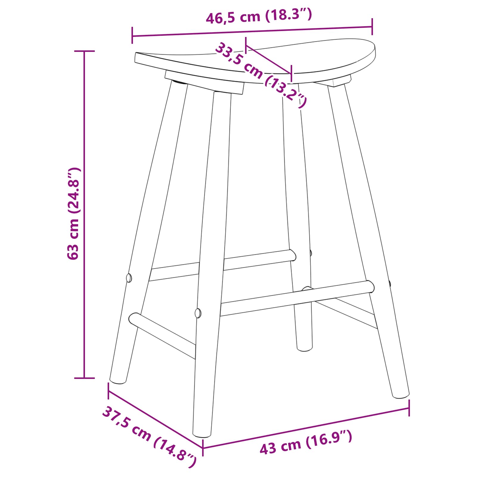 vidaXL Krzesła jadalne 2 pcs Naturalny 46 x 37 x 63 cm Drewno Gumowe