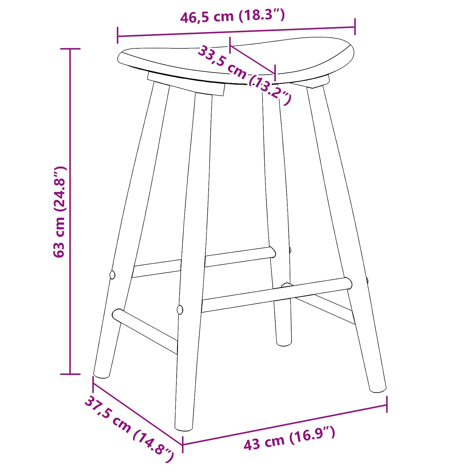 vidaXL Krzesła jadalne 2 pcs Naturalny 46 x 37 x 63 cm Drewno Gumowe