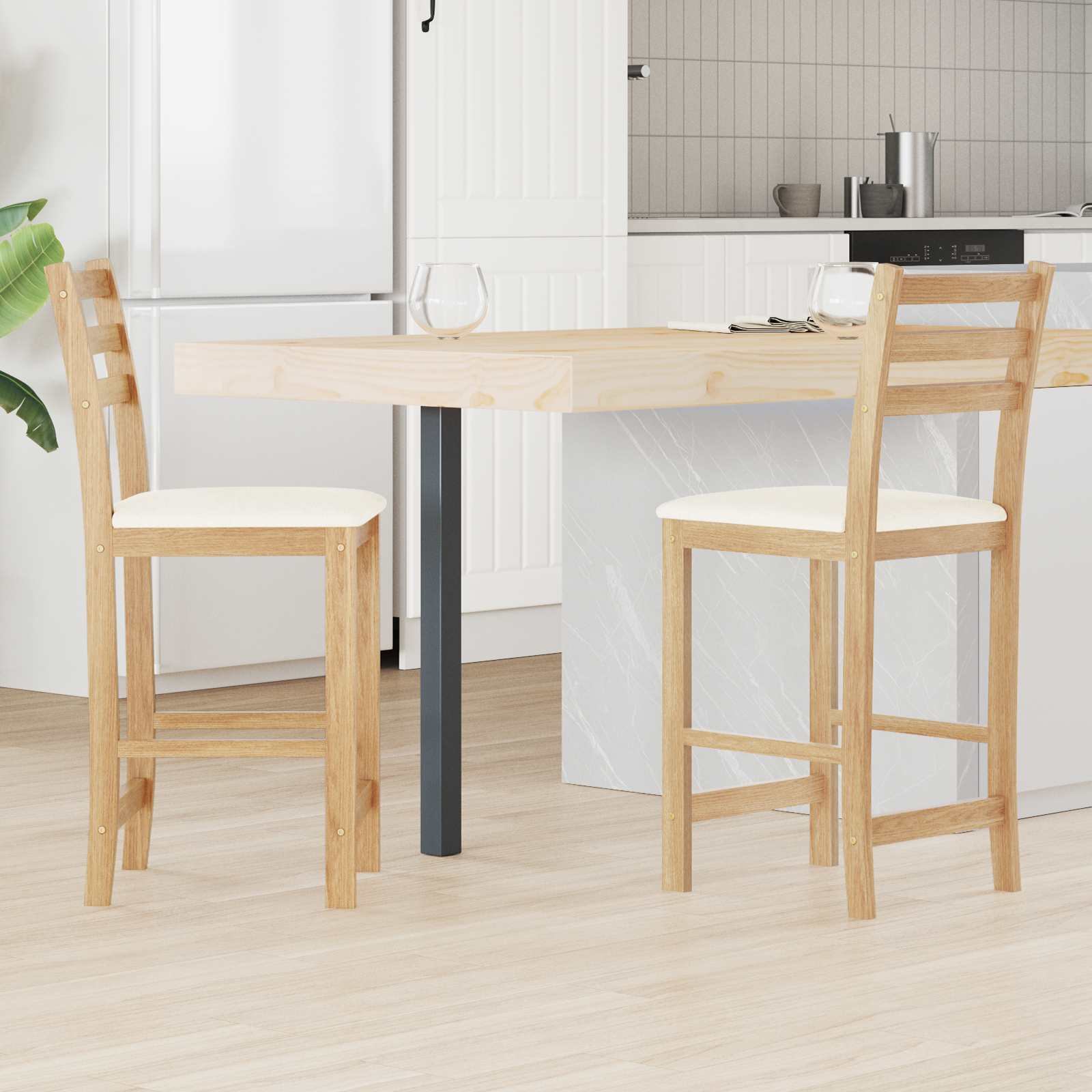 vidaXL Krzesła jadalne 2 pcs Naturalny 40 x 47,5 x 99,5 cm
