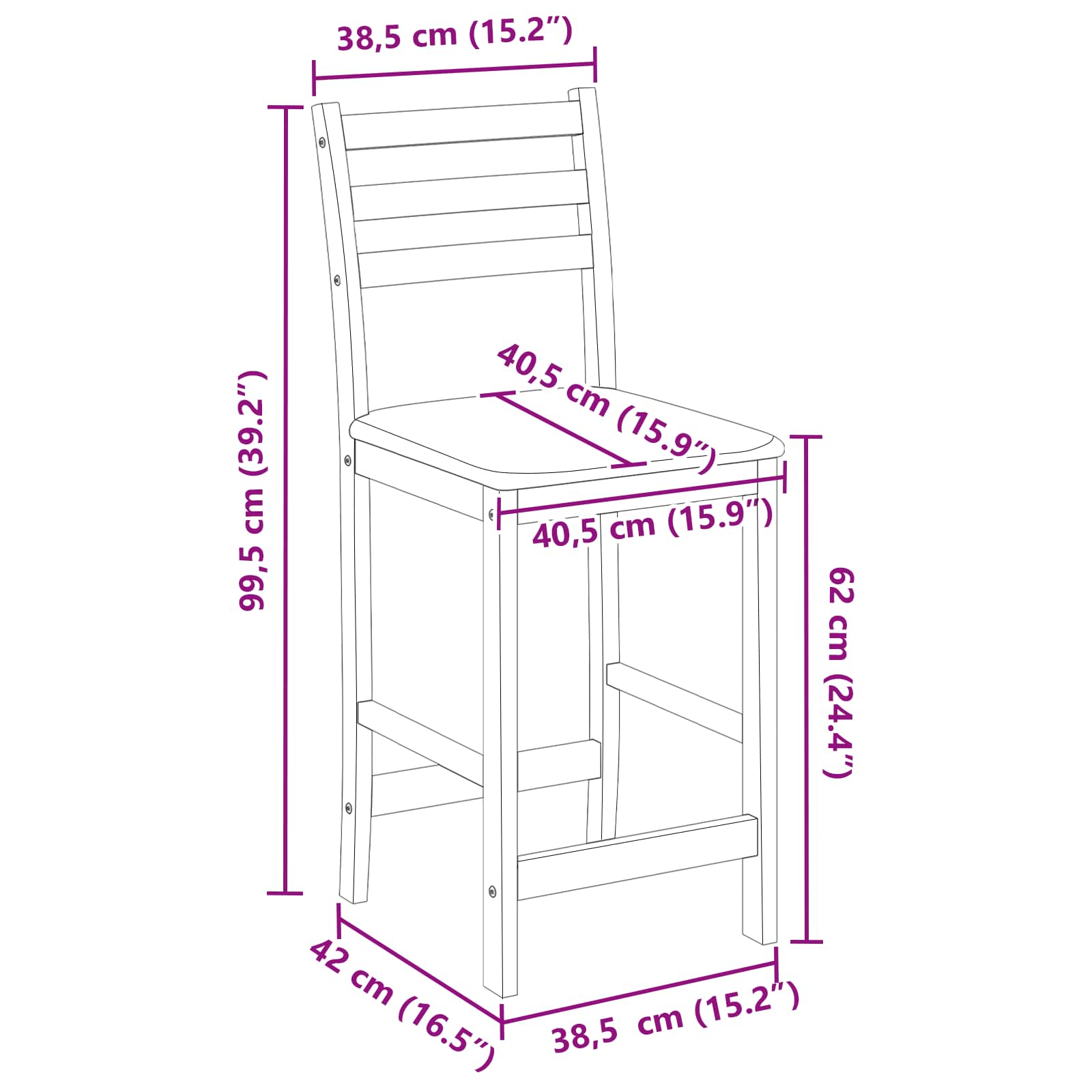 vidaXL Krzesła jadalne 2 pcs Naturalny 40 x 47,5 x 99,5 cm