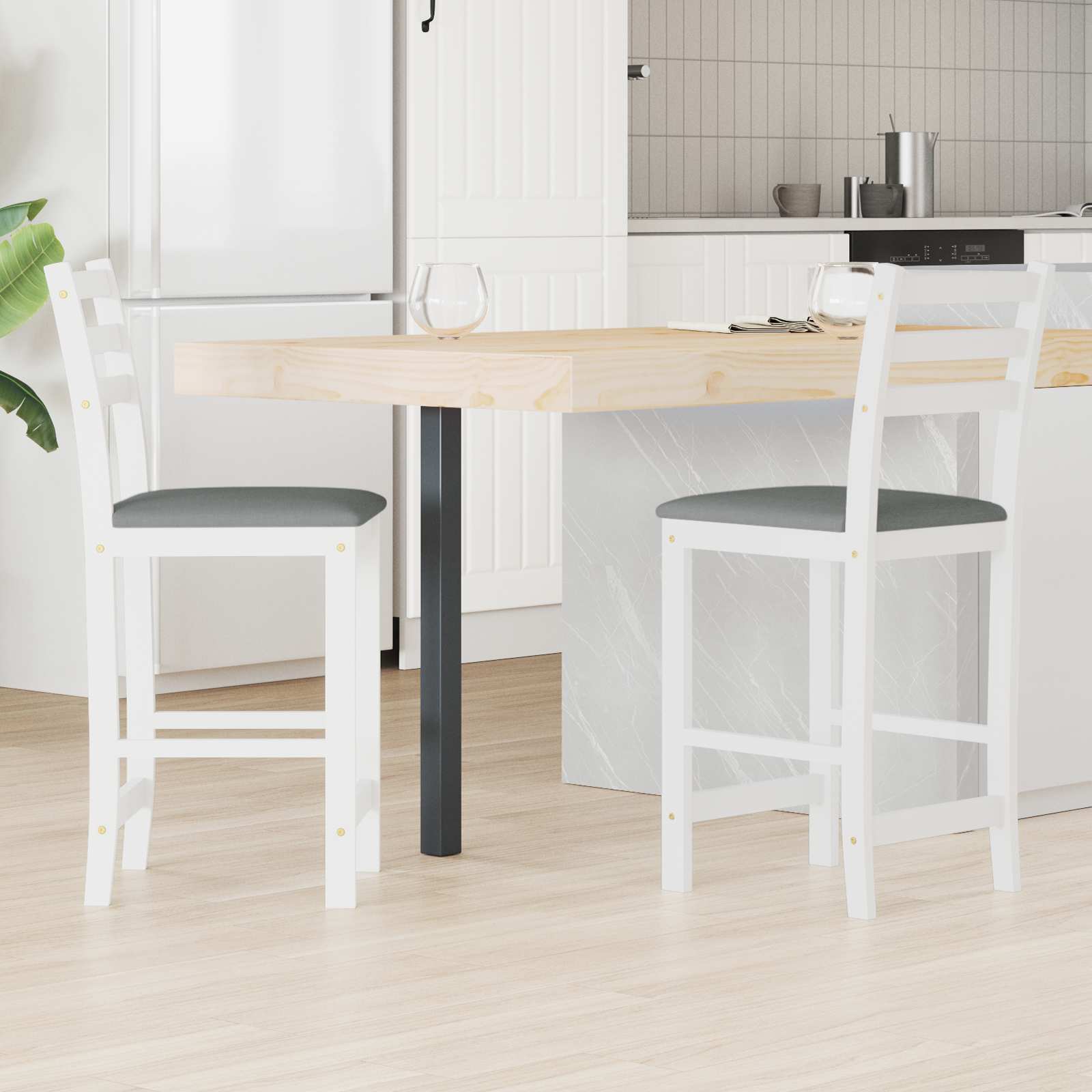 vidaXL Krzesła jadalne 2 pcs Biały 40 x 47,5 x 99,5 cm Drewno Gumowe