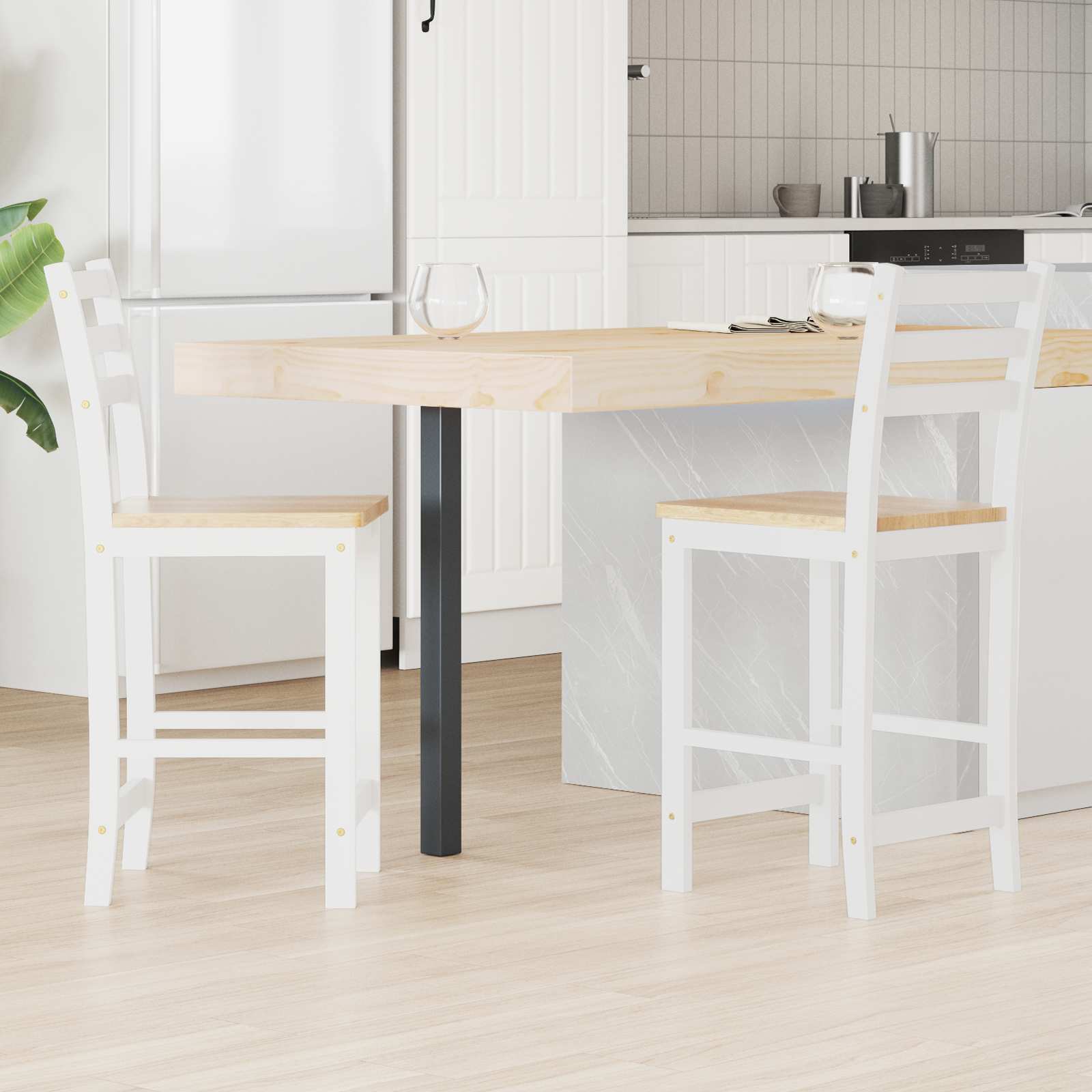 vidaXL Krzesła jadalne 2 pcs Drewno Gumowe Biały 40 x 47,5 x 99,5 cm