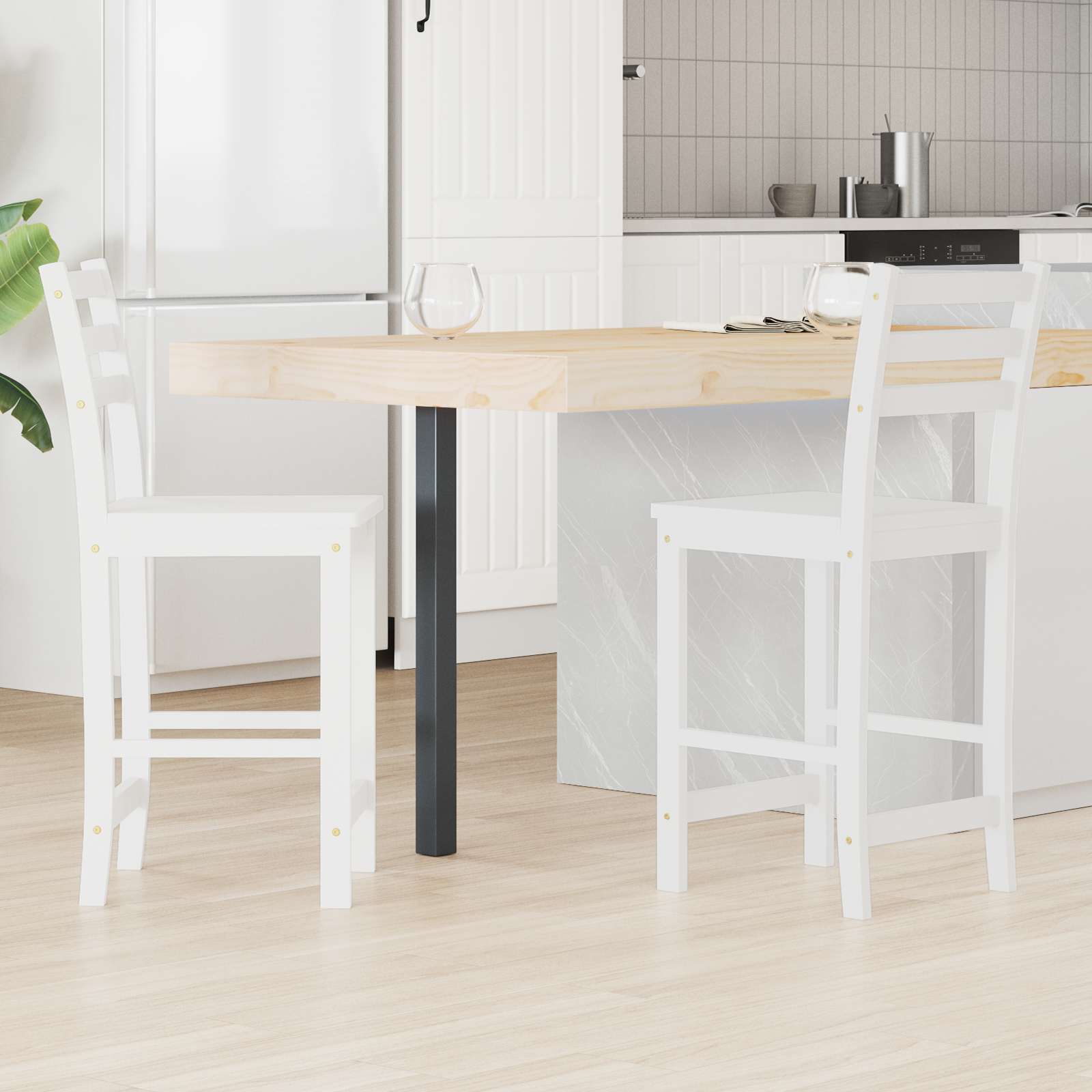 vidaXL Krzesła jadalne 2 pcs Biały 40 x 47,5 x 99,5 cm Drewno Gumowe