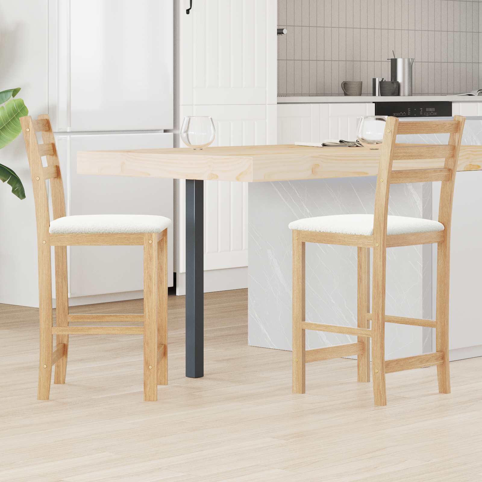 vidaXL Krzesła jadalne 2 pcs Naturalny 40 x 47,5 x 99,5 cm