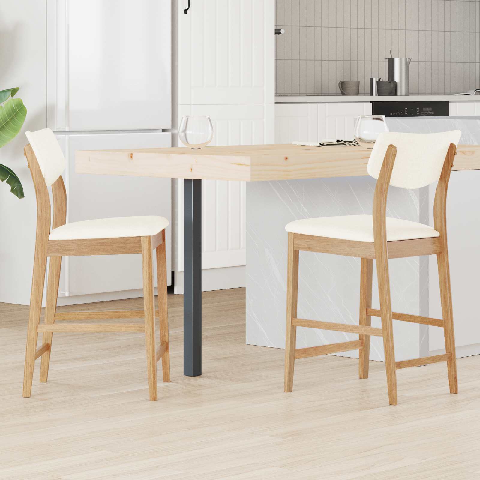 vidaXL Krzesła jadalne 2 pcs Naturalny 48 x 49 x 95 cm Drewno Gumowe