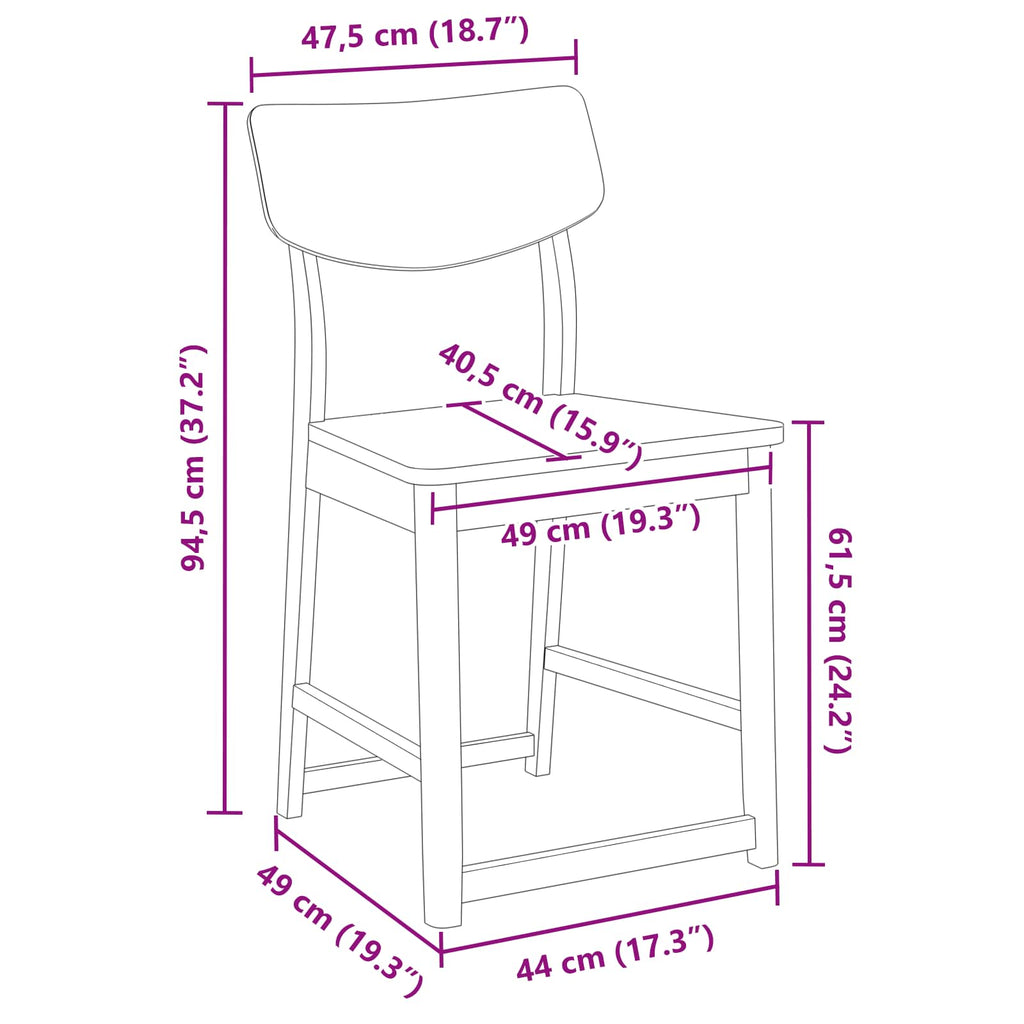 vidaXL Krzesła jadalne 2 pcs Naturalny 48 x 49 x 95 cm Drewno Gumowe
