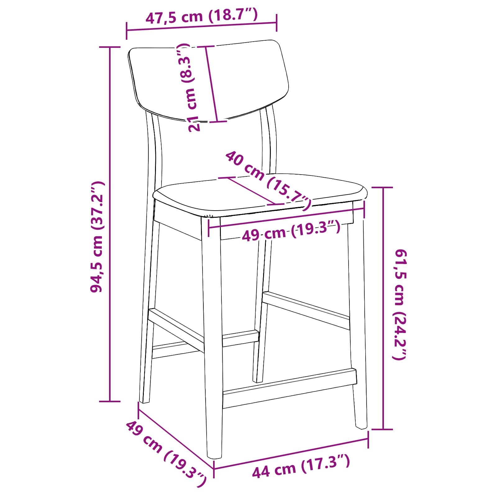 vidaXL Krzesła jadalne 2 pcs Biały 48 x 49 x 95 cm Drewno Gumowe