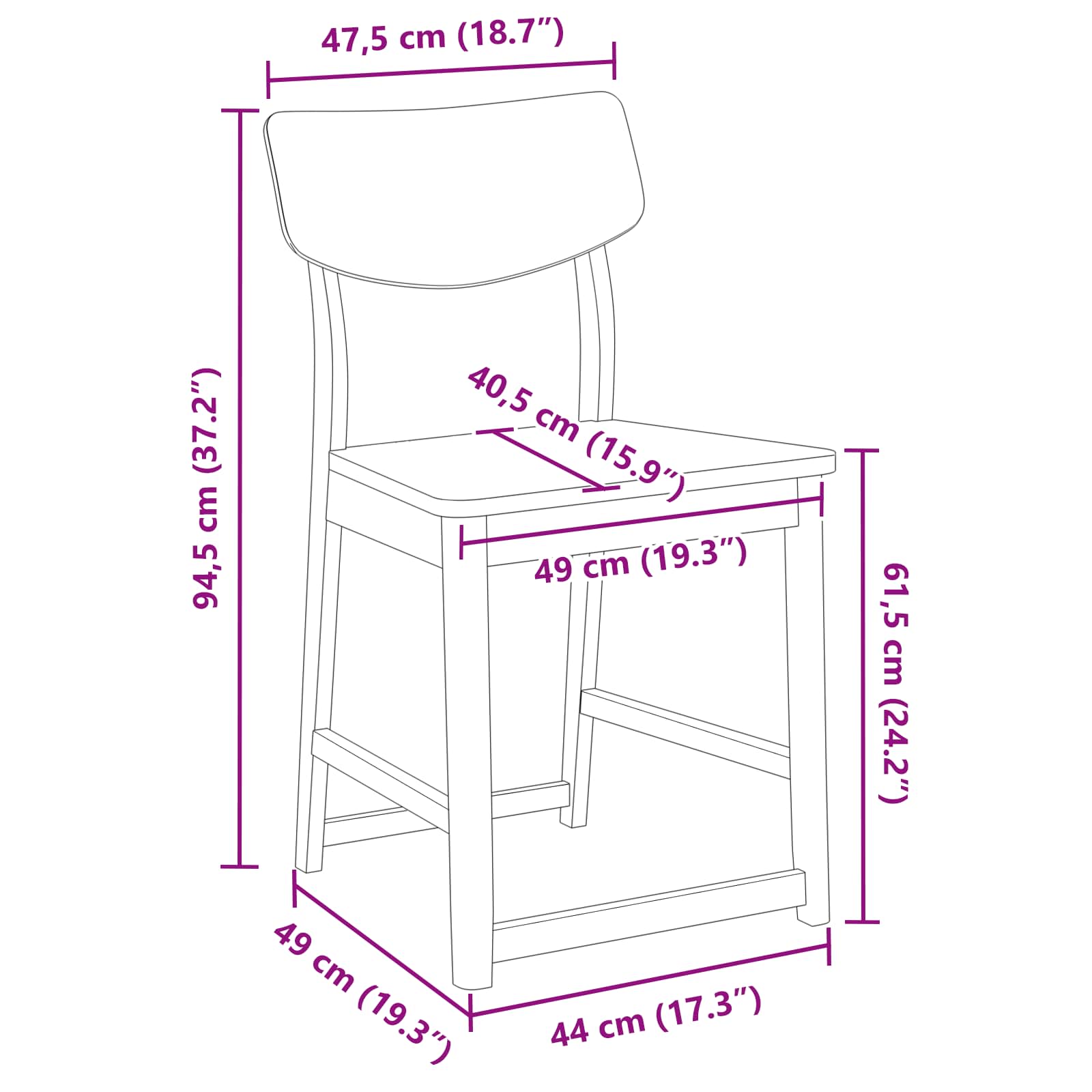 vidaXL Krzesła jadalne 2 pcs Biały 48 x 49 x 95 cm Drewno Gumowe