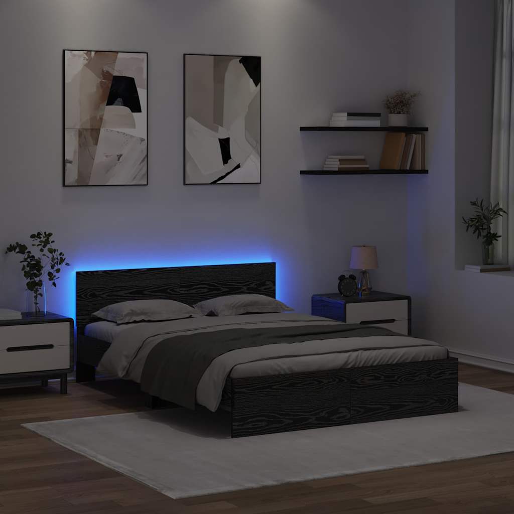 vidaXL Ramka łóżka Czarny Dąb 135 x 190 cm Materiał drewnopochodny
