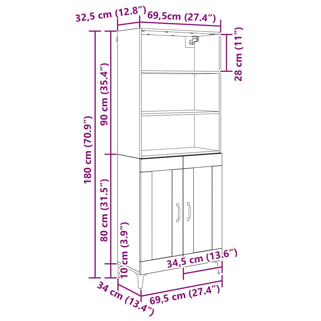 vidaXL Highboard 2 pcs Czarny dąb Materiał drewnopochodny