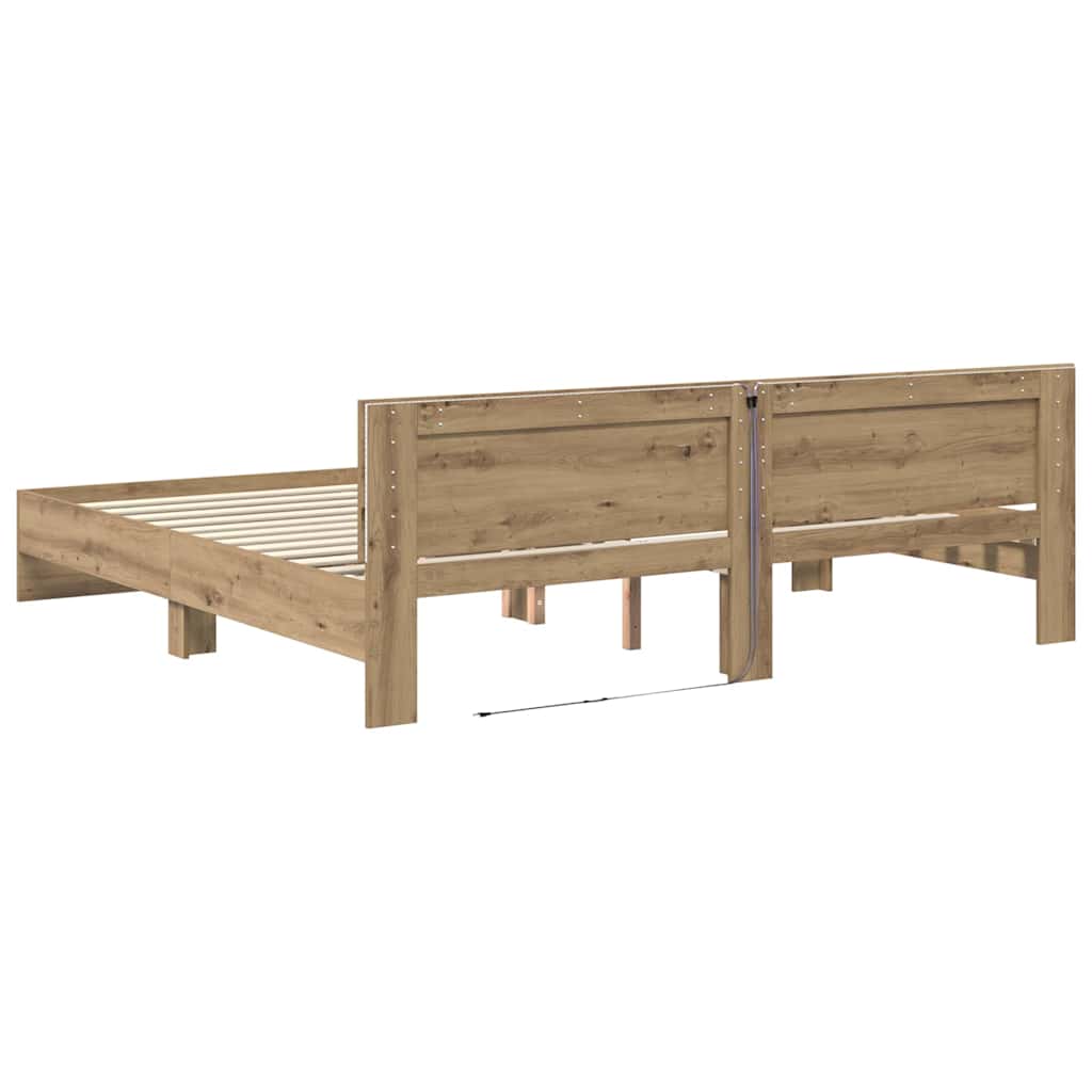 vidaXL Ramka łóżka Ze LED Lights Dąb rzemieślniczy 180 x 200 cm