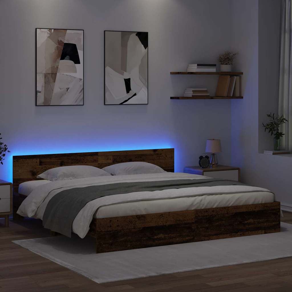 vidaXL Ramka łóżka Stare drewno 200 x 200 cm Materiał drewnopochodny