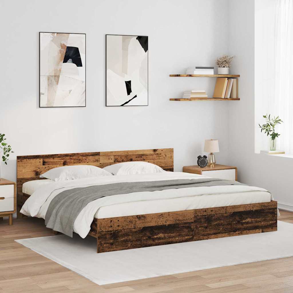 vidaXL Ramka łóżka Stare drewno 200 x 200 cm Materiał drewnopochodny