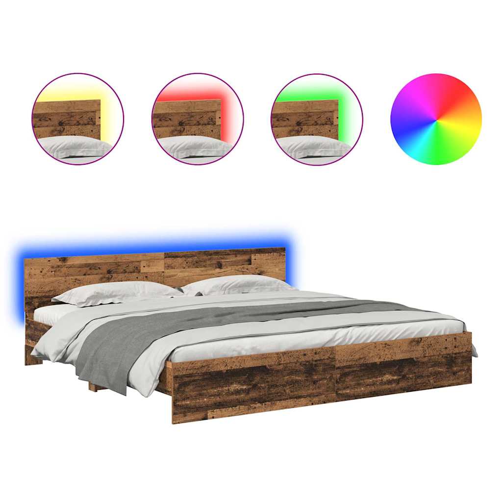 vidaXL Ramka łóżka Stare drewno 200 x 200 cm Materiał drewnopochodny