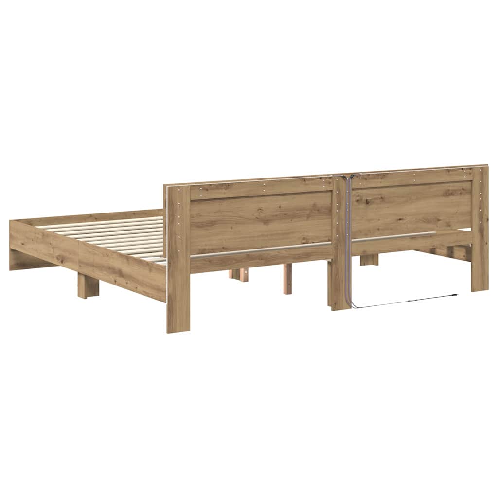 vidaXL Ramka łóżka Ze LED Lights Dąb rzemieślniczy 200 x 200 cm