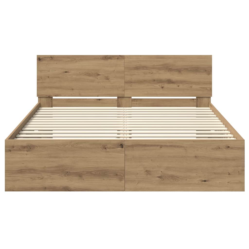 vidaXL Ramka łóżka Ze LED Lights Dąb rzemieślniczy 150 x 200 cm