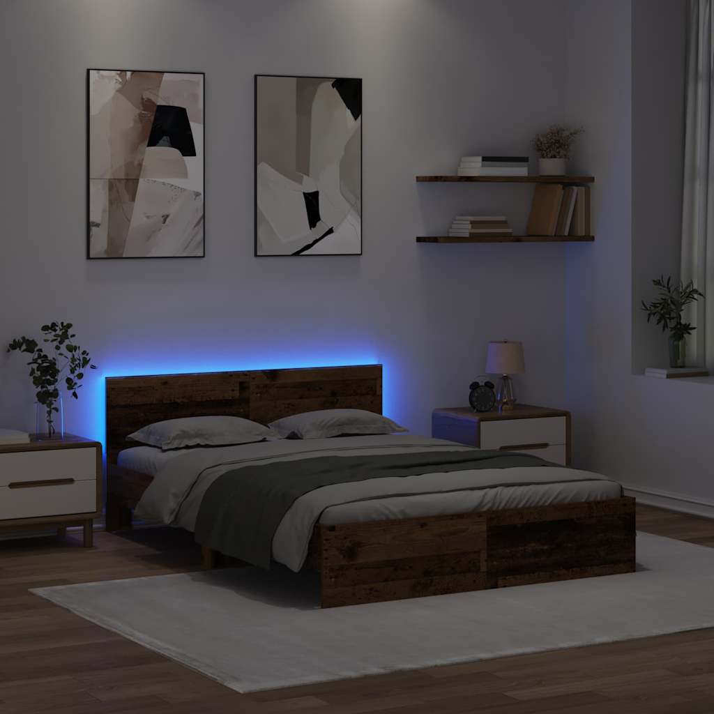 vidaXL Ramka łóżka Stare drewno 160 x 200 cm Materiał drewnopochodny