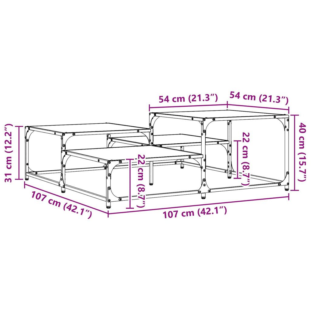 vidaXL Stolik kawowy Czarny dąb 107 x 107 x 40 cm Drewno inżynieryjne