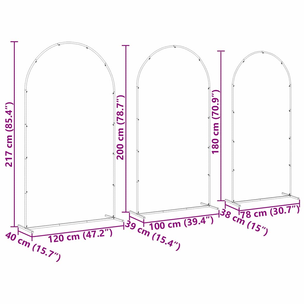 vidaXL Łuk Ślubny 3 pcs złoty Stal