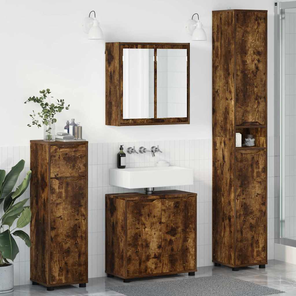vidaXL Zestaw mebli łazienkowych z szufladą z półką 4 pcs Dąb wędzony