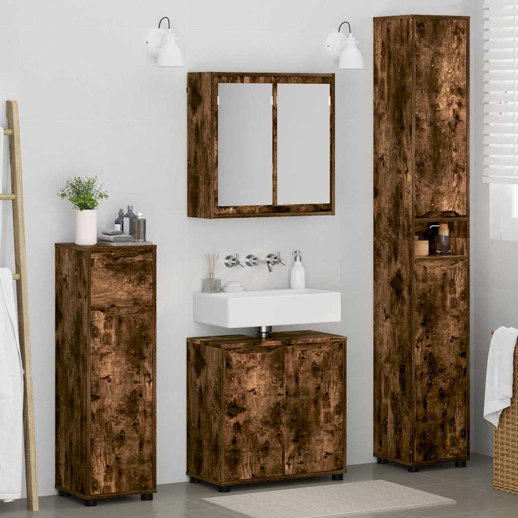 vidaXL Zestaw mebli łazienkowych z szufladą z półką 4 pcs Dąb wędzony