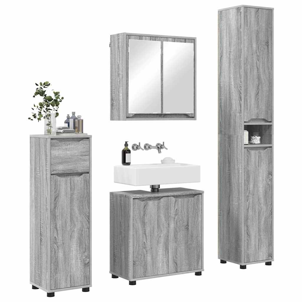 vidaXL Zestaw mebli łazienkowych z szufladą z półką 4 pcs Szary Sonoma