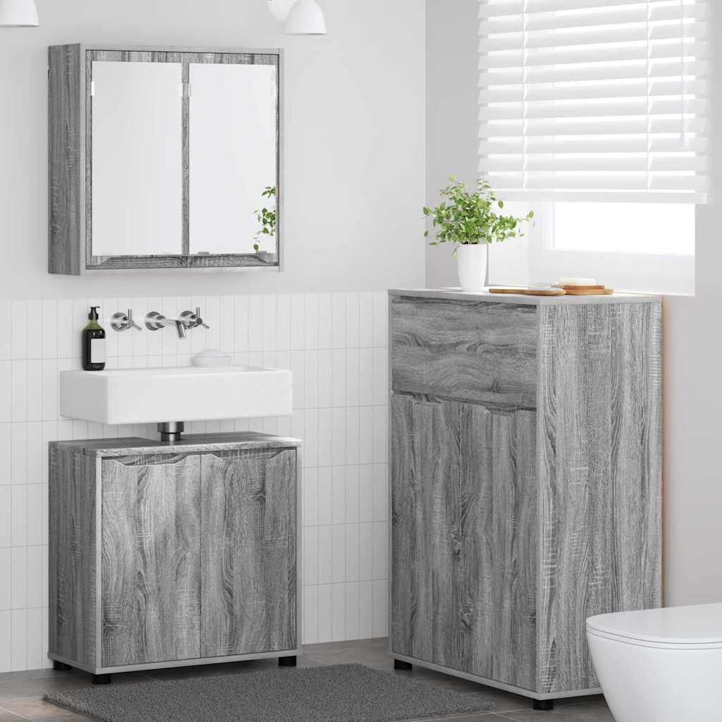 vidaXL Zestaw mebli łazienkowych z szufladą z półką 3 pcs Szary Sonoma