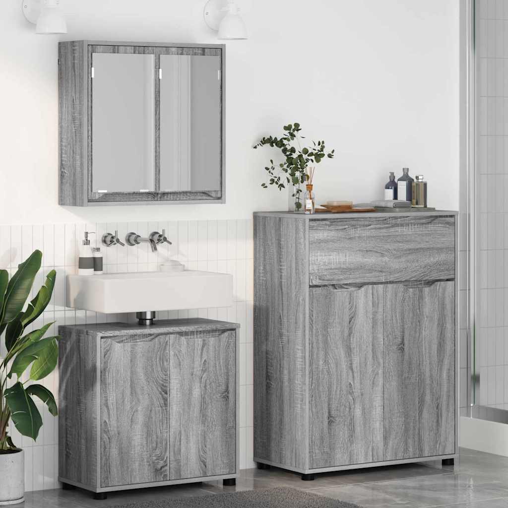 vidaXL Zestaw mebli łazienkowych z szufladą z półką 3 pcs Szary Sonoma