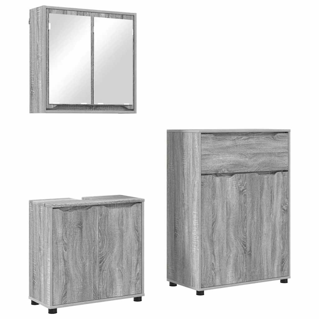 vidaXL Zestaw mebli łazienkowych z szufladą z półką 3 pcs Szary Sonoma