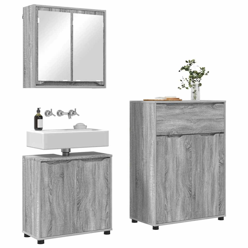 vidaXL Zestaw mebli łazienkowych z szufladą z półką 3 pcs Szary Sonoma
